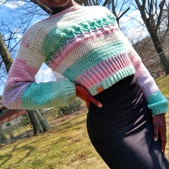JFaith Designs - handmade Sweaters - Handmade Sweater Diamond + Bobble Stitch